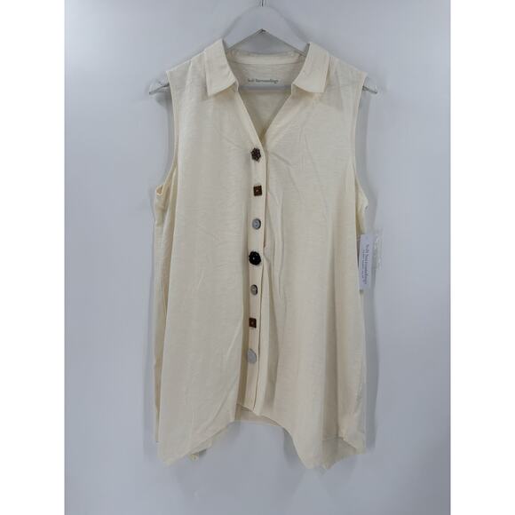 NWT Soft Surroundings Danielle Button Up Tank Womens Large Ivory White Cotton - Picture 1 of 16